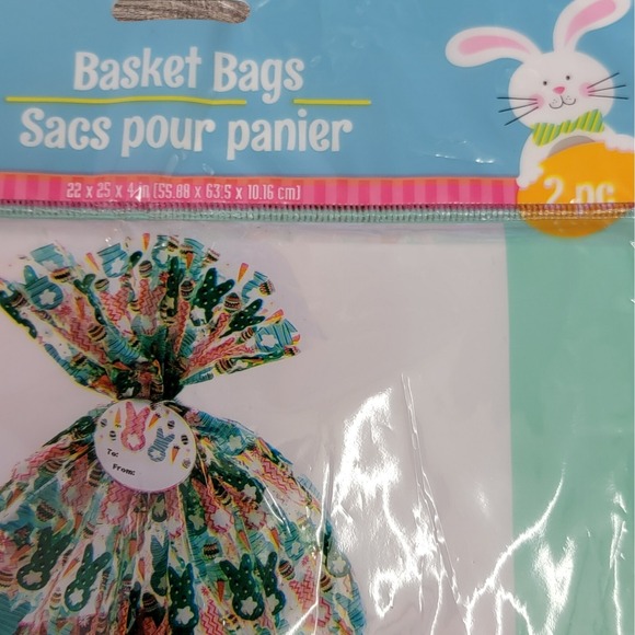 Easter Basket Bag 4 Pack Cellophane‎ 22x25 Bunny Pink Orange Blue Green w/ Tags - Picture 3 of 5